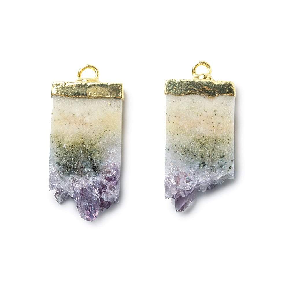 27x13mm 22kt Gold Leafed Bolivian Amethyst Slice Pendant Set of 2 - Beadsofcambay.com