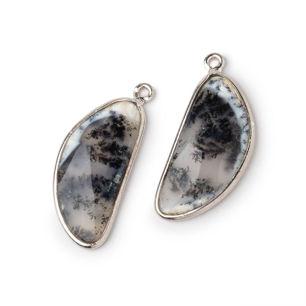 27x13mm .925 Silver Bezel Dendritic Opal Freeform Shape Set of 2 Pendants - Beadsofcambay.com