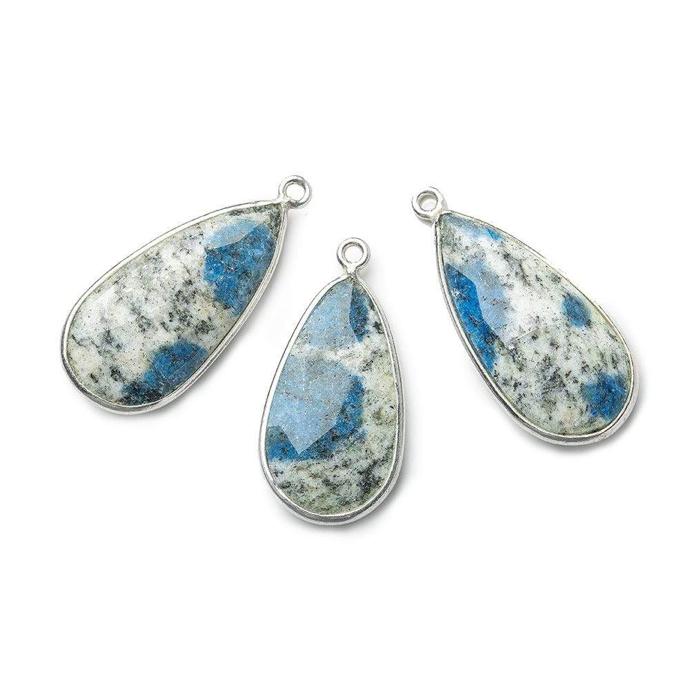 27x13mm .925 Silver Bezel K2 Granite & Azurite faceted Pear Pendant 1 piece - Beadsofcambay.com