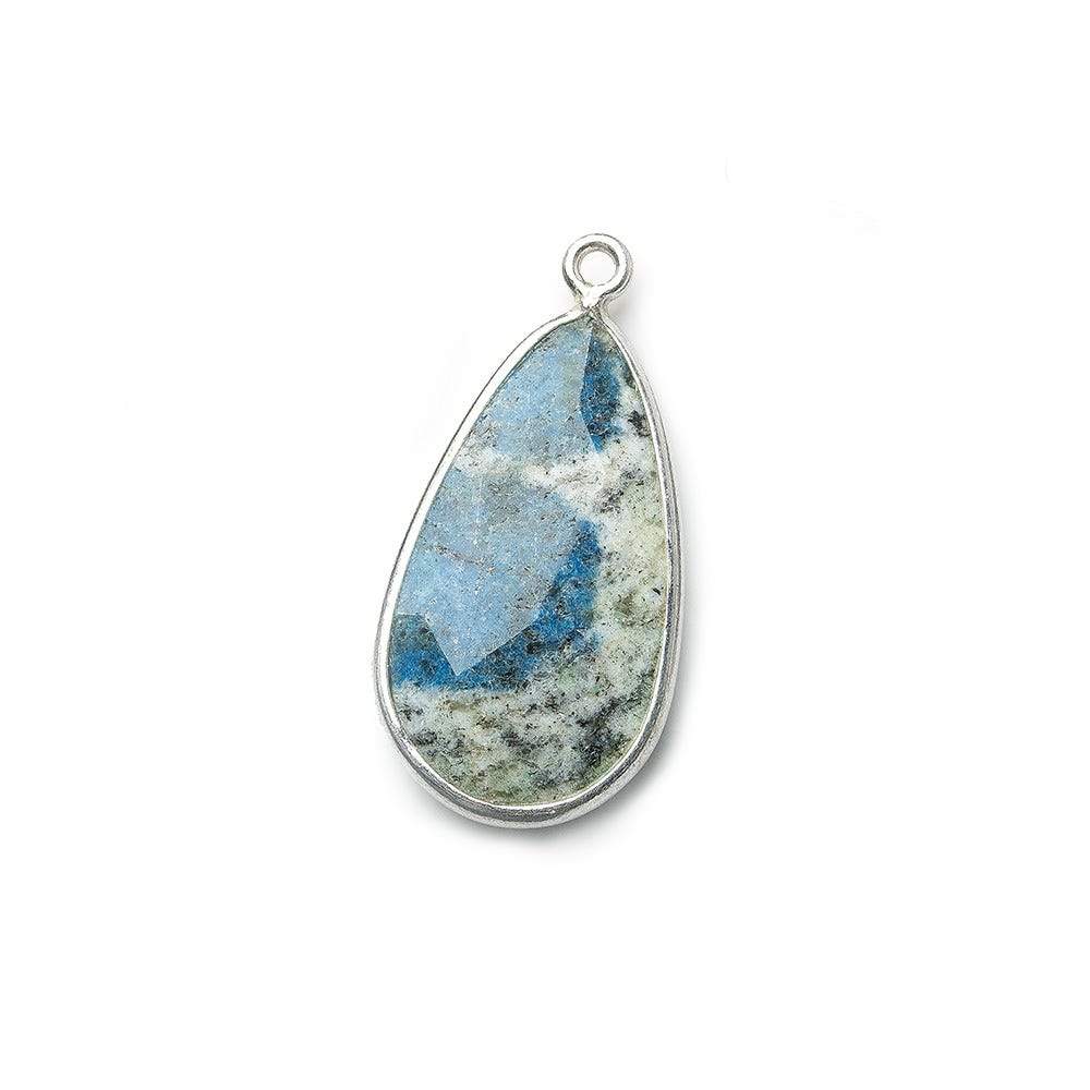 27x13mm .925 Silver Bezel K2 Granite & Azurite faceted Pear Pendant 1 piece - Beadsofcambay.com