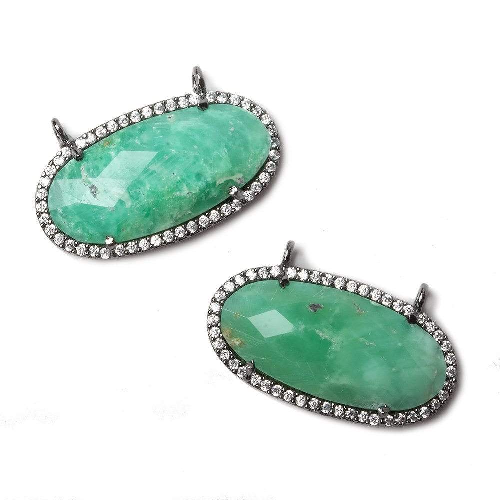 27x13mm Black Gold Bezeled CZ & Chrysoprase Oval East West Connector 1 pc - Beadsofcambay.com