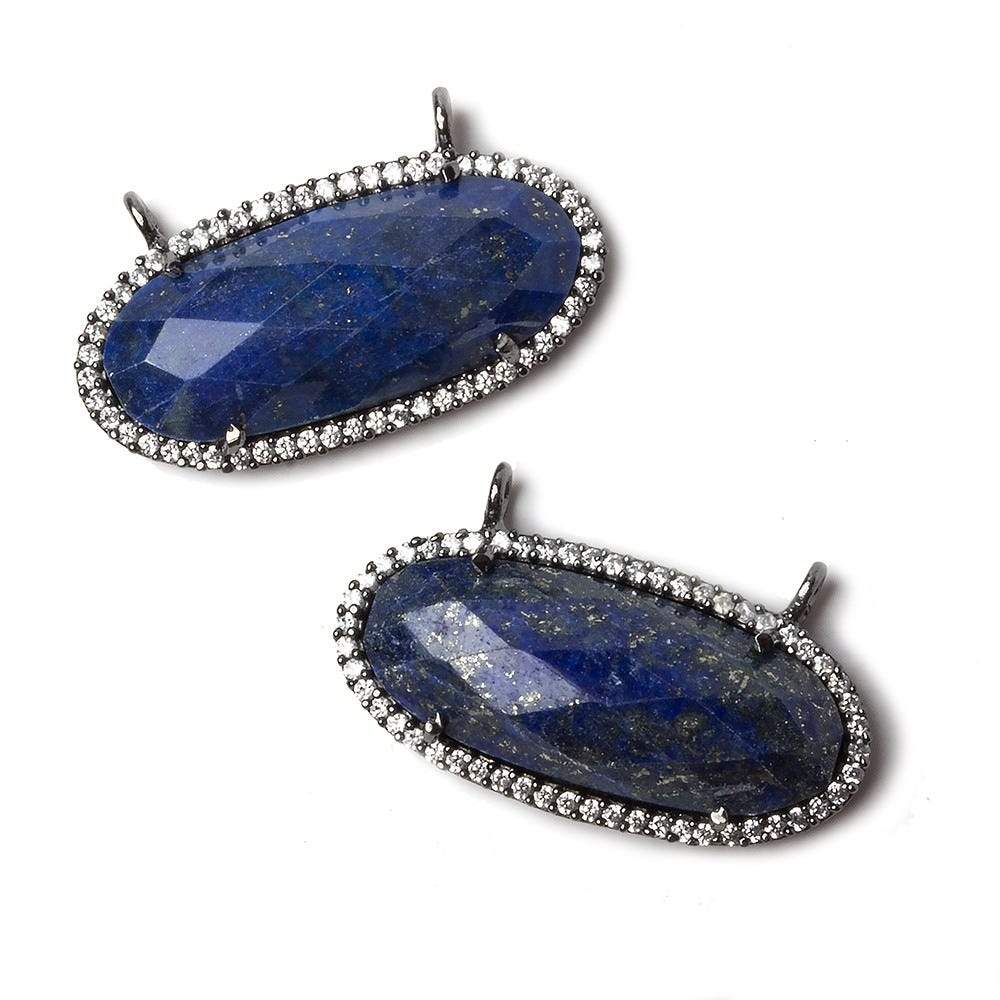 27x13mm Black Gold Bezeled CZ & Lapis Oval East West Connector 1 pc - Beadsofcambay.com