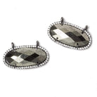 27x13mm Black Gold Bezeled CZ & Pyrite Oval East West Connector 1 pc - Beadsofcambay.com