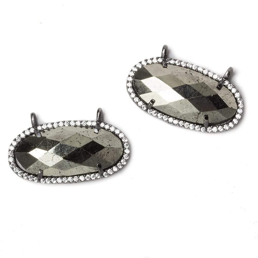 27x13mm Black Gold Bezeled CZ & Pyrite Oval East West Connector 1 pc - Beadsofcambay.com