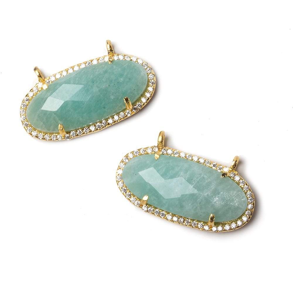 27x13mm Gold Bezeled CZ & Amazonite Oval East West Connector 1 pc - Beadsofcambay.com