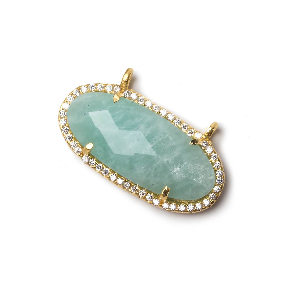 27x13mm Gold Bezeled CZ & Amazonite Oval East West Connector 1 pc - Beadsofcambay.com
