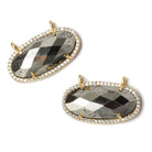 27x13mm Gold Bezeled CZ & Pyrite Oval East West Connector 1 pc - Beadsofcambay.com
