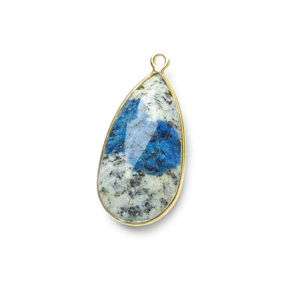 27x13mm Vermeil Bezel K2 Granite & Azurite faceted Pear Pendant 1 piece - Beadsofcambay.com