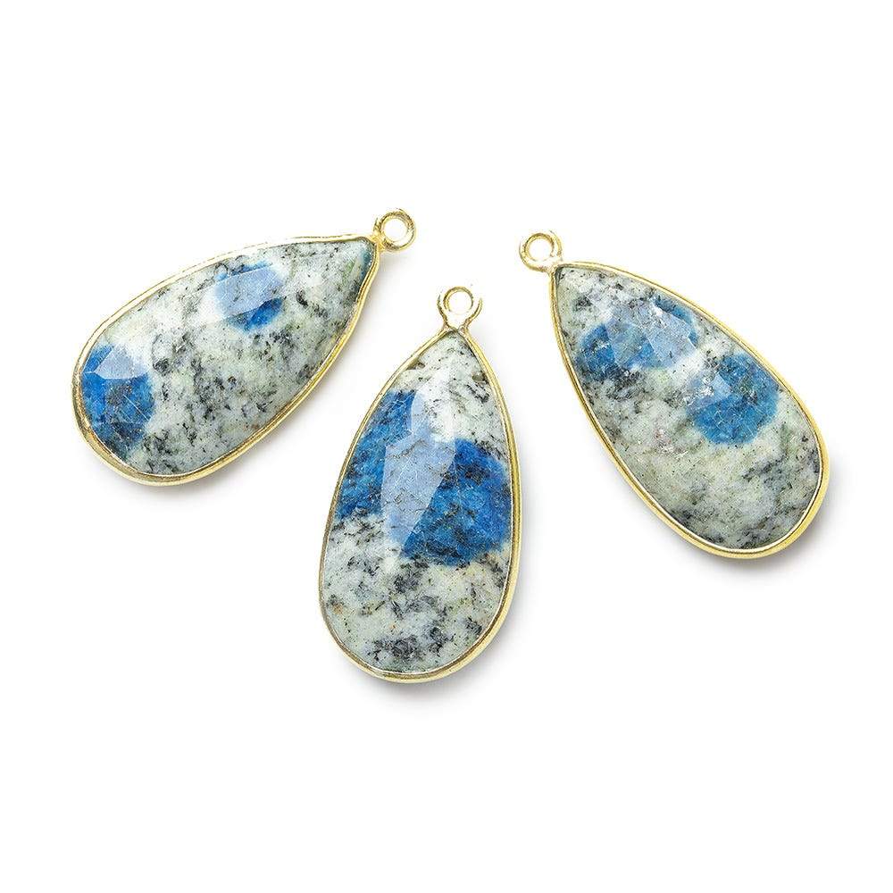 27x13mm Vermeil Bezel K2 Granite & Azurite faceted Pear Pendant 1 piece - Beadsofcambay.com