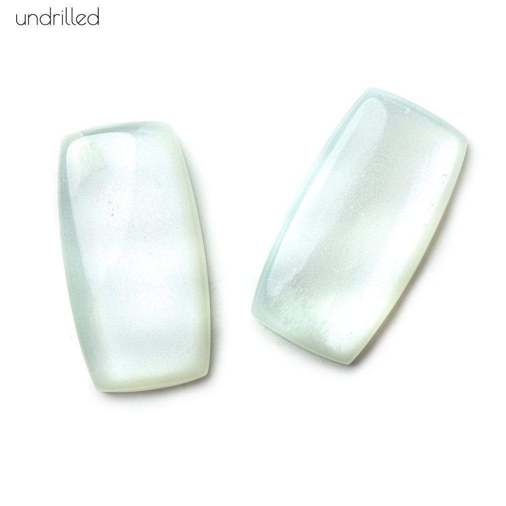 27x14x5mm White Moonstone Gem Quality Plain Rectangle Focal Set of 2 - Beadsofcambay.com
