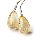27x15-28x16mm Citrine checkerboard faceted tear drop focal Bead Set of 2 - Beadsofcambay.com