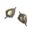27x15mm Black Gold Bezeled CZ & Labradorite shield Connector 1 pc - Beadsofcambay.com