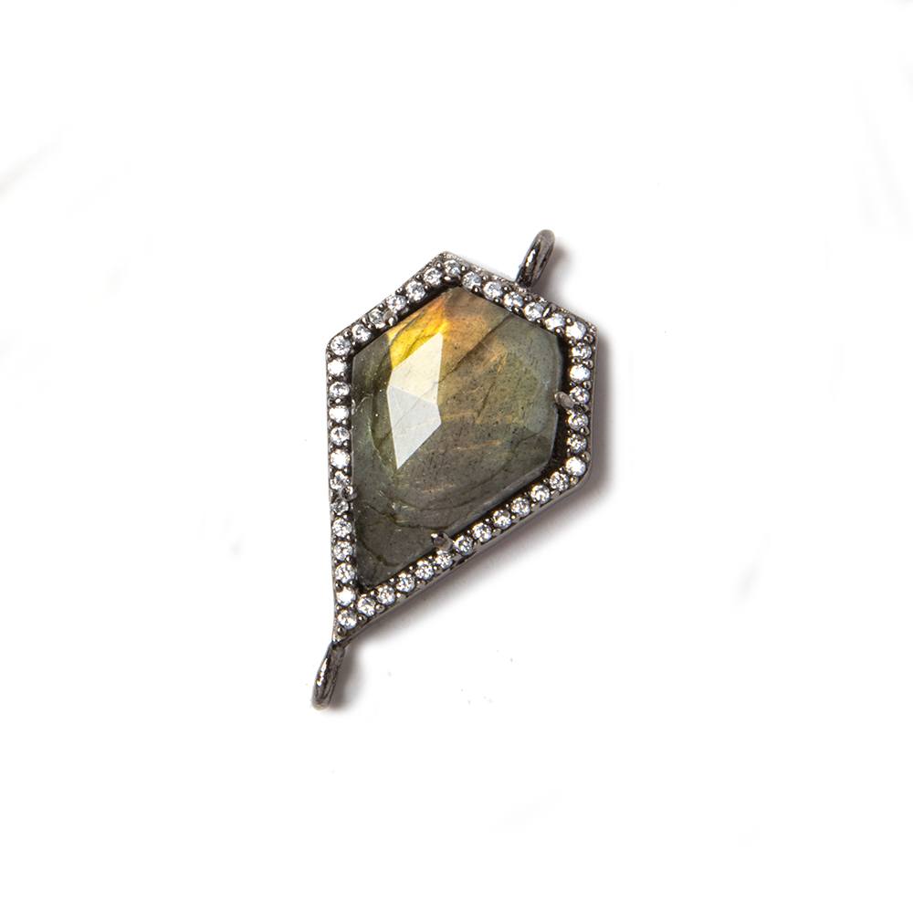 27x15mm Black Gold Bezeled CZ & Labradorite shield Connector 1 pc - Beadsofcambay.com