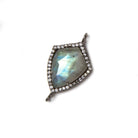 27x15mm Black Gold Bezeled CZ & Labradorite shield Connector 1 pc - Beadsofcambay.com