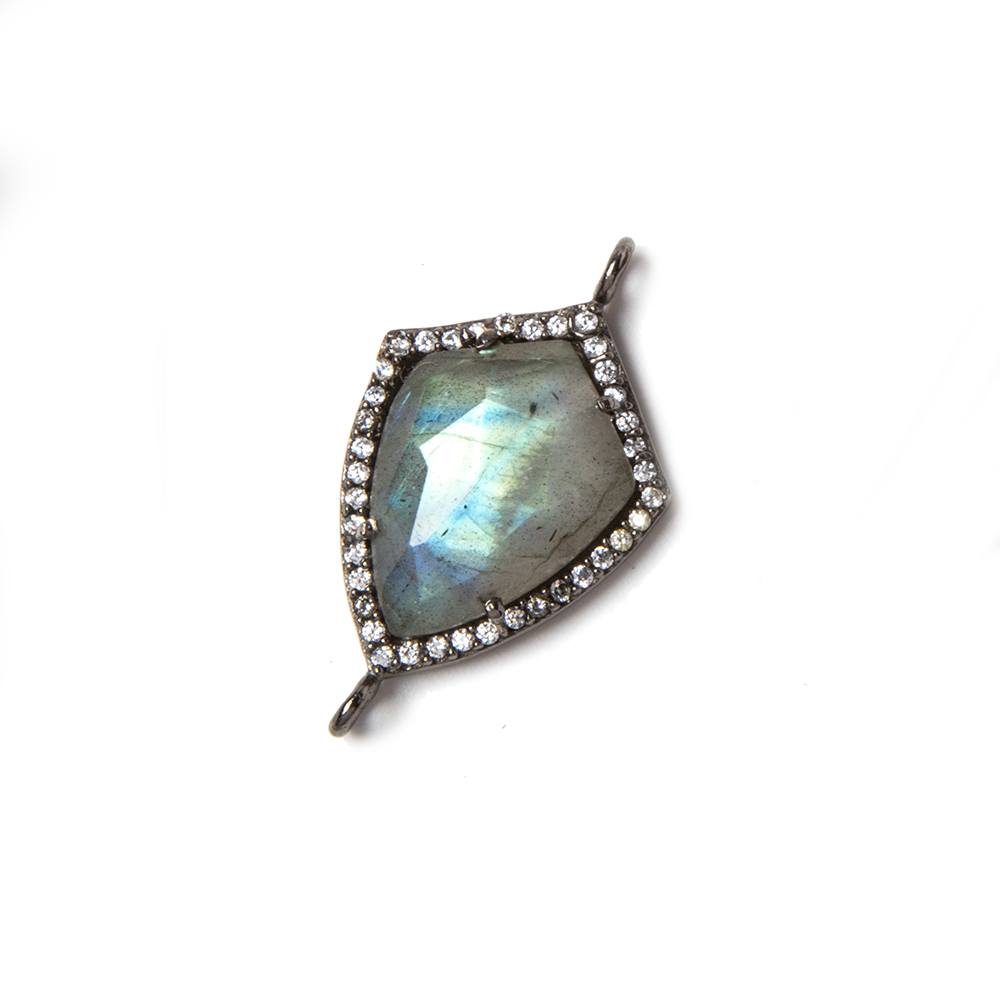 27x15mm Black Gold Bezeled CZ & Labradorite shield Connector 1 pc - Beadsofcambay.com