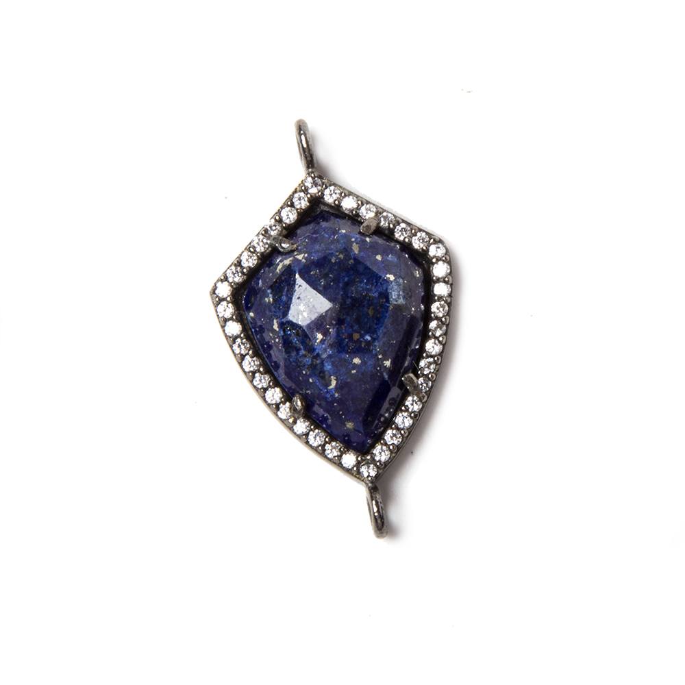 27x15mm Black Gold Bezeled CZ & Lapis Lazuli shield Connector 1 pc - Beadsofcambay.com