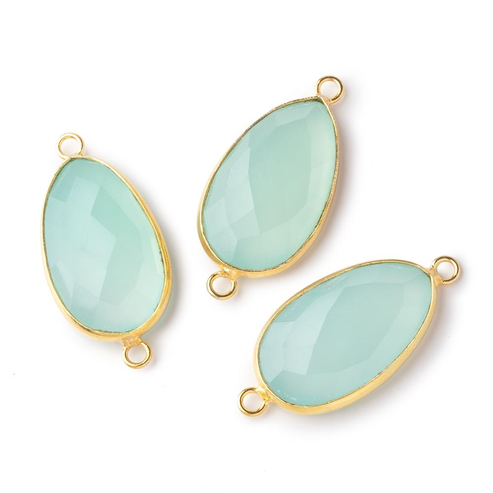 27x16mm Vermeil Bezel Seafoam Chalcedony Faceted Nugget Connector 1 piece - Beadsofcambay.com