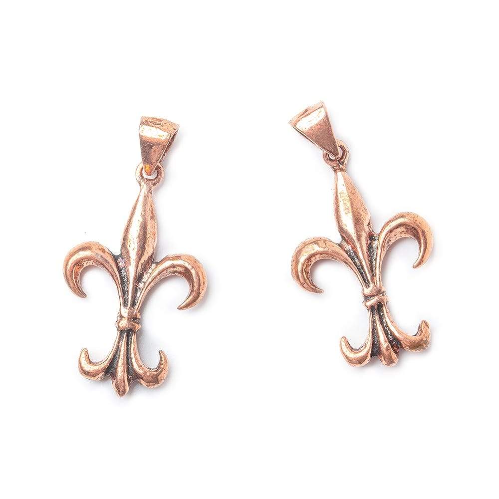 27x17mm Copper Finding Fleur De Lis Charm on Bail Set of 2 - Beadsofcambay.com