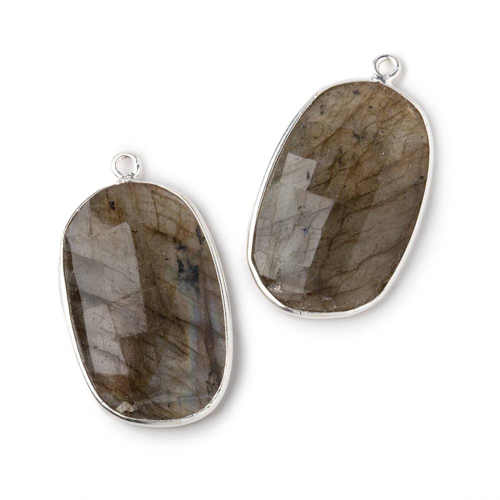 27x18mm .925 Silver Bezel Labradorite Faceted Freeform Set of 2 Pendants - Beadsofcambay.com