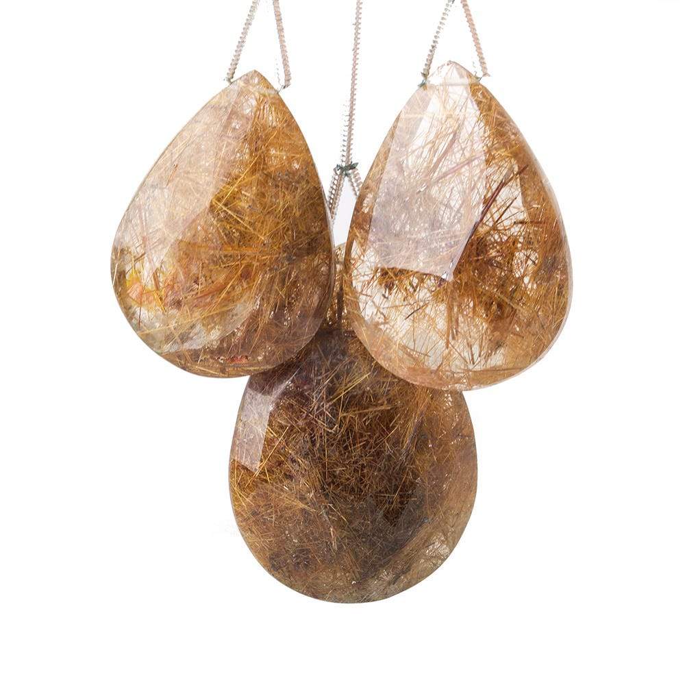 27x19-32x22mm Rutilated Quartz Faceted Pear Focal Bead 3 pieces - Beadsofcambay.com