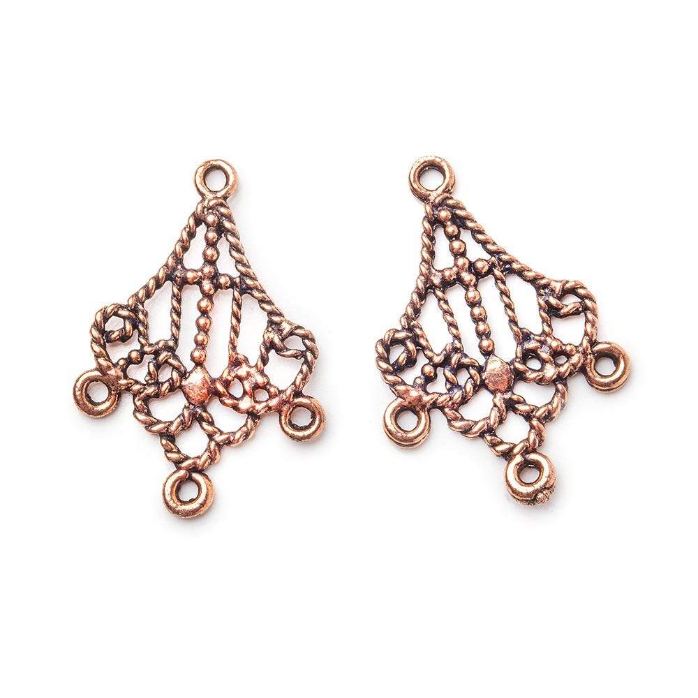 27x19mm Antiqued Copper Twisted Scroll 3 ring Drop Charm Set of 2 - Beadsofcambay.com