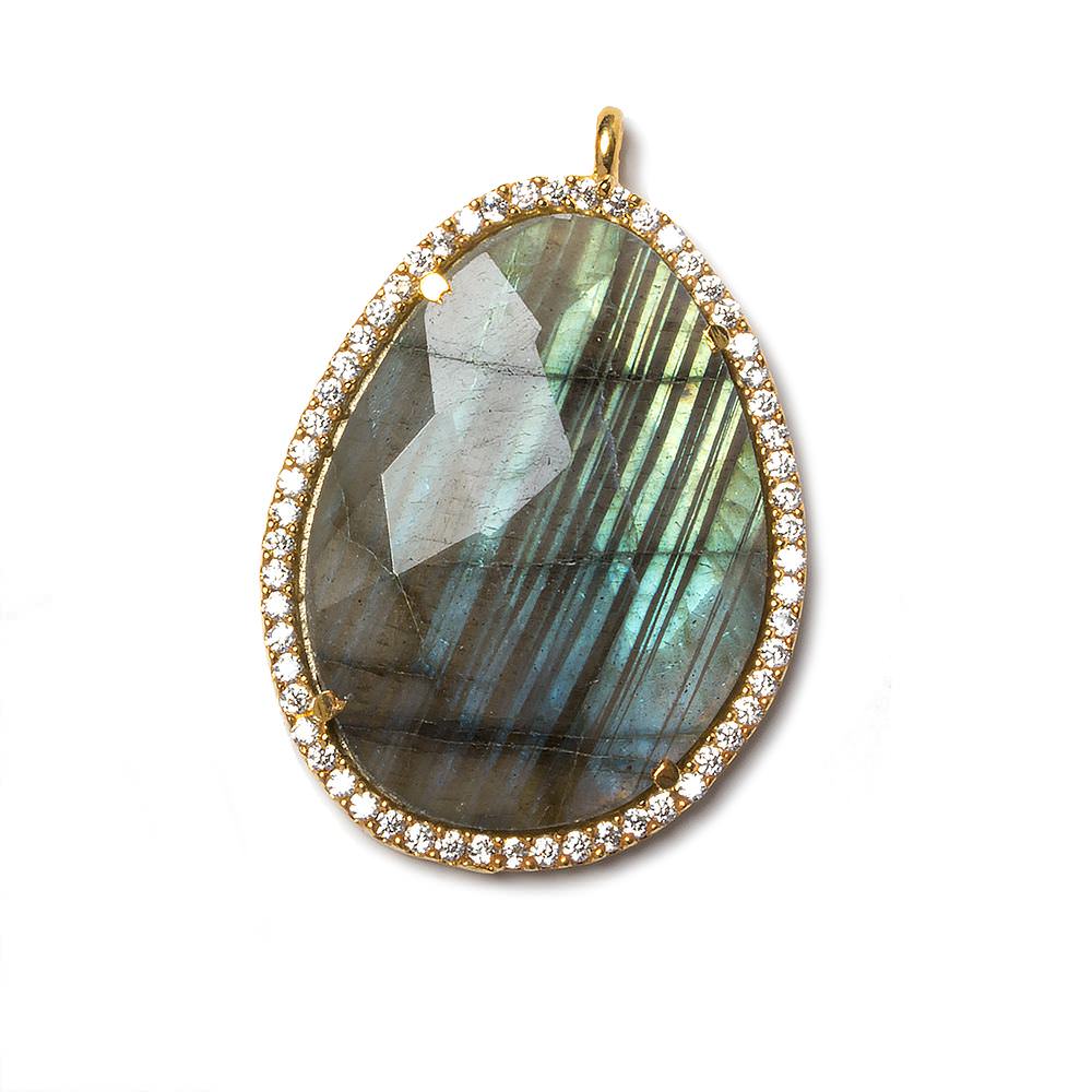 27x19mm Gold Bezel CZ & Labradorite Nugget Pendant 1 focal bead - Beadsofcambay.com