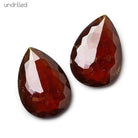 27x19x5.5mm Dark Hessonite Garnet Gem Quality Pavilion Faceted Pear Focal Set of 2 - Beadsofcambay.com