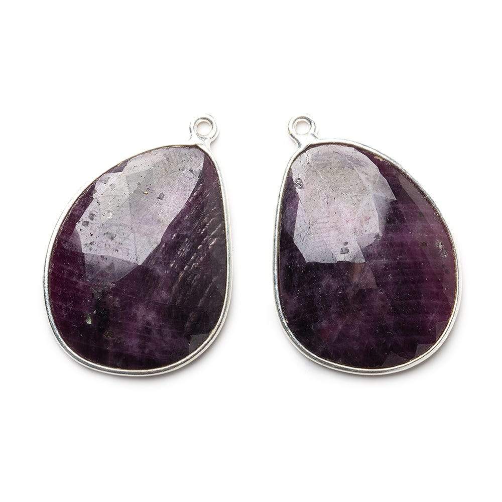 27x21mm Silver .925 Bezel Ruby faceted free shape Pendant Set of 2 pieces - Beadsofcambay.com