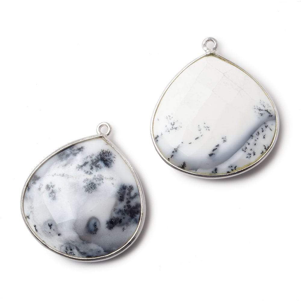 27x27mm Silver .925 Bezeled Dendritic Opal opaque faceted heart Pendant 1 piece - Beadsofcambay.com