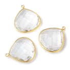 27x27mm Vermeil Bezeled Crystal Quartz faceted heart Pendant 3 pieces 