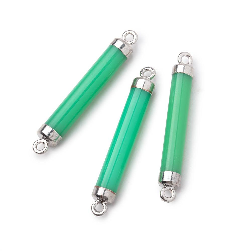 27x4.5mm Silver Leafed Green Chalcedony Tube Focal Connector 1 piece - Beadsofcambay.com