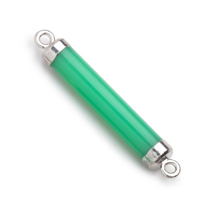27x4.5mm Silver Leafed Green Chalcedony Tube Focal Connector 1 piece - Beadsofcambay.com