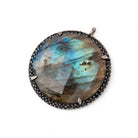 28mm Black Gold & Black CZ Bezel Labradorite Coin Pendant 1 Focal Bead - Beadsofcambay.com