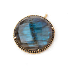 28mm Vermeil & Black CZ Bezel Labradorite Coin Pendant Focal Bead 1 piece - Beadsofcambay.com
