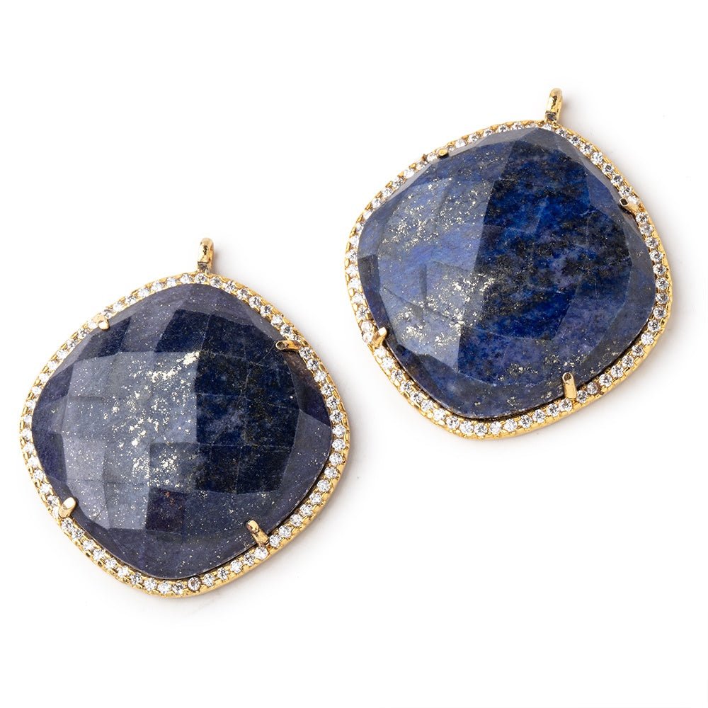 28mm Vermeil CZ Bezel Lapis Lazuli Pillow Pendant 1 Focal Bead - Beadsofcambay.com