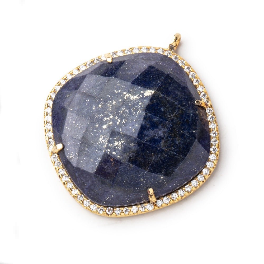 28mm Vermeil CZ Bezel Lapis Lazuli Pillow Pendant 1 Focal Bead - Beadsofcambay.com