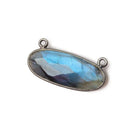 28x11.5mm Black Gold .925 Bezel Labradorite Oval East West Connector 1 piece - Beadsofcambay.com