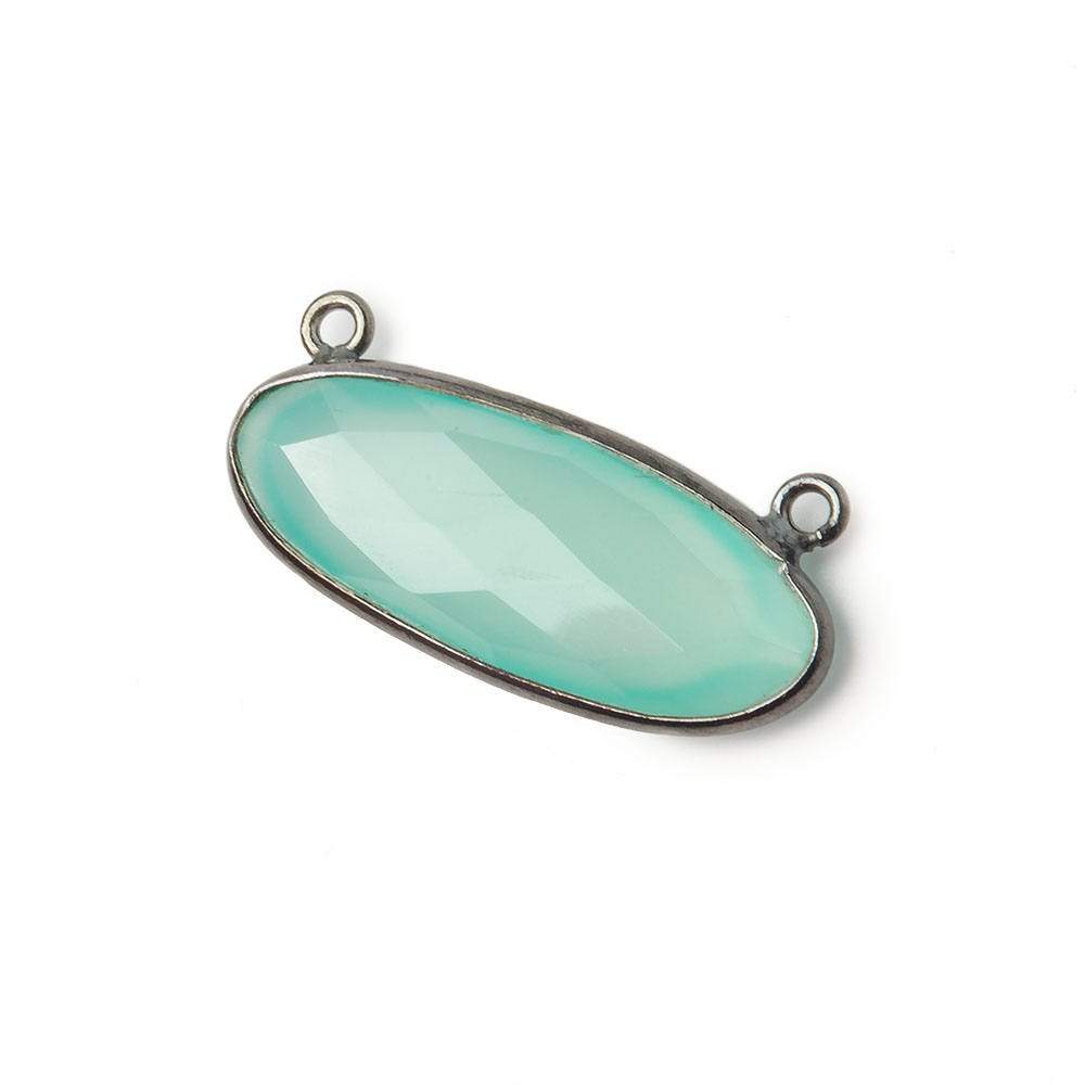28x11.5mm Black Gold .925 Bezel Sea Chalcedony Oval East West Connector 1 piece - Beadsofcambay.com