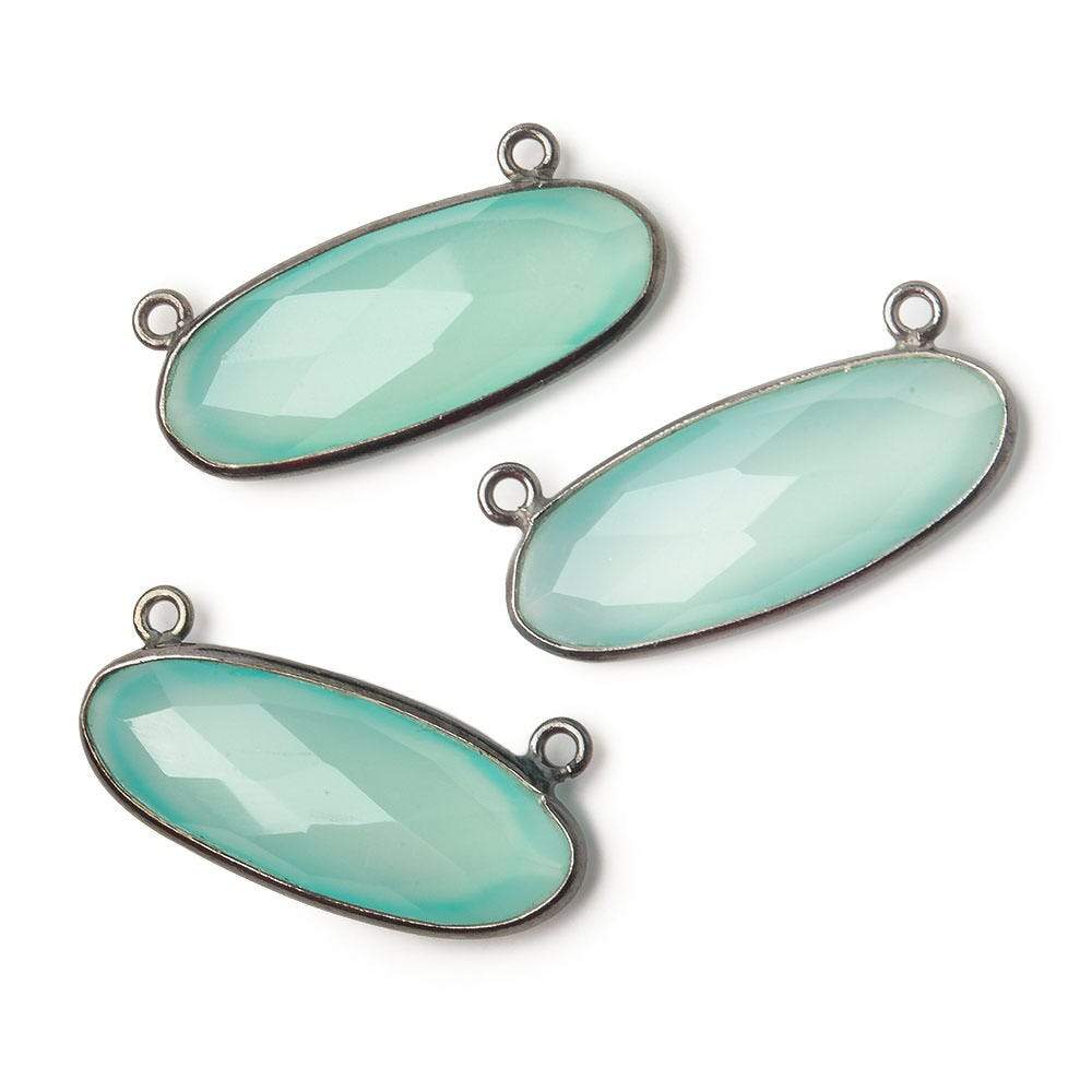 28x11.5mm Black Gold .925 Bezel Sea Chalcedony Oval East West Connector 1 piece - Beadsofcambay.com