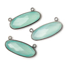 28x11.5mm Black Gold .925 Bezel Sea Chalcedony Oval East West Connector 1 piece - Beadsofcambay.com