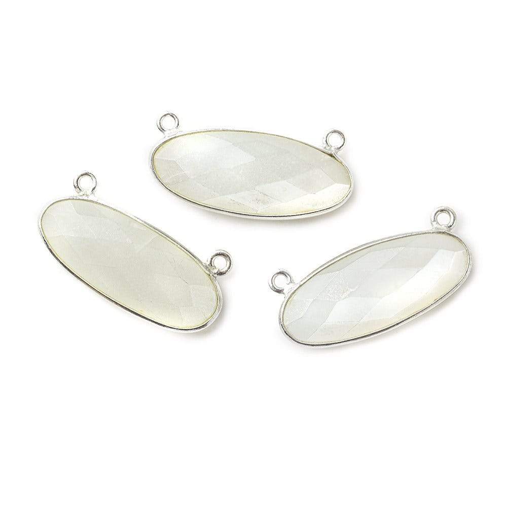 28x11.5mm Silver .925 Bezel White Moonstone Oval East West Connector 1 piece - Beadsofcambay.com