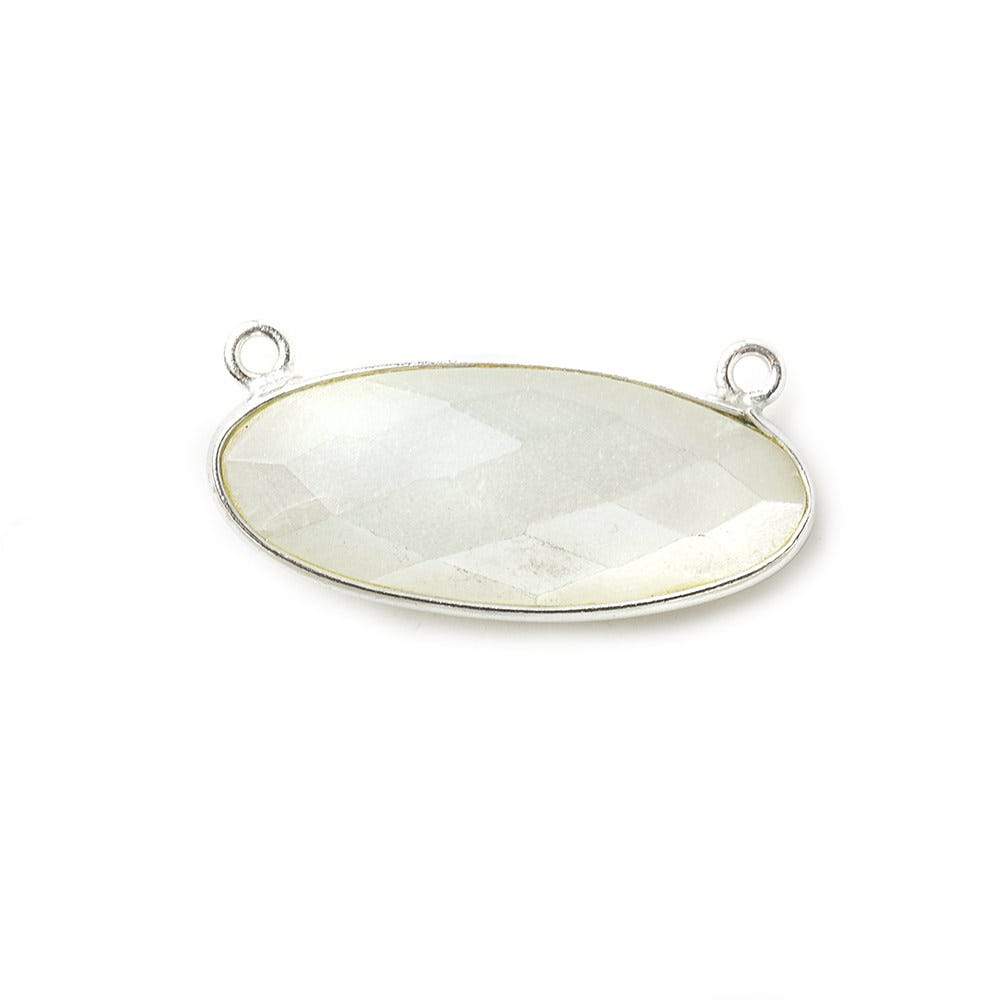 28x11.5mm Silver .925 Bezel White Moonstone Oval East West Connector 1 piece - Beadsofcambay.com