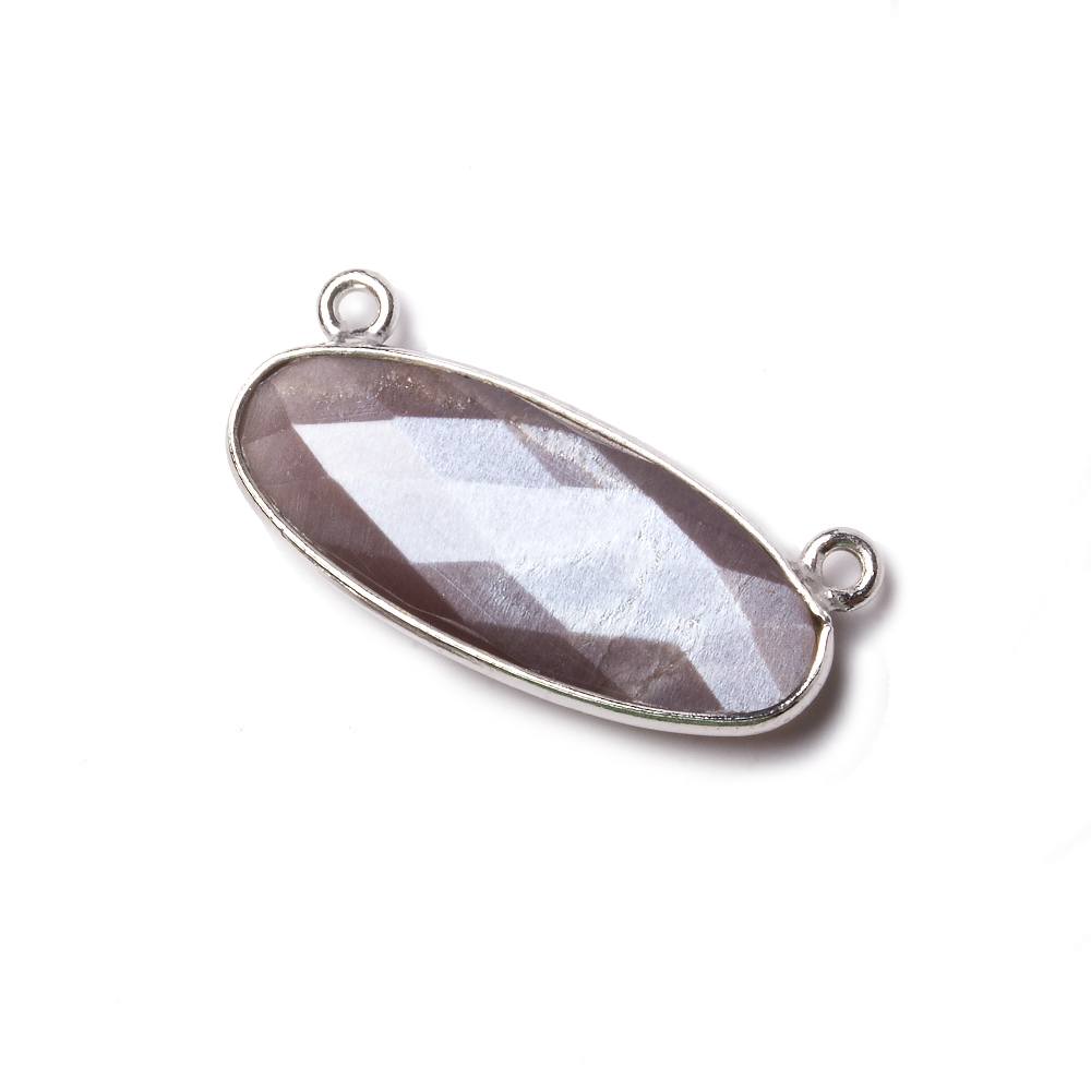 28x11.5mm Silver Bezel Chocolate Moonstone Oval East West Connector 1 piece - Beadsofcambay.com