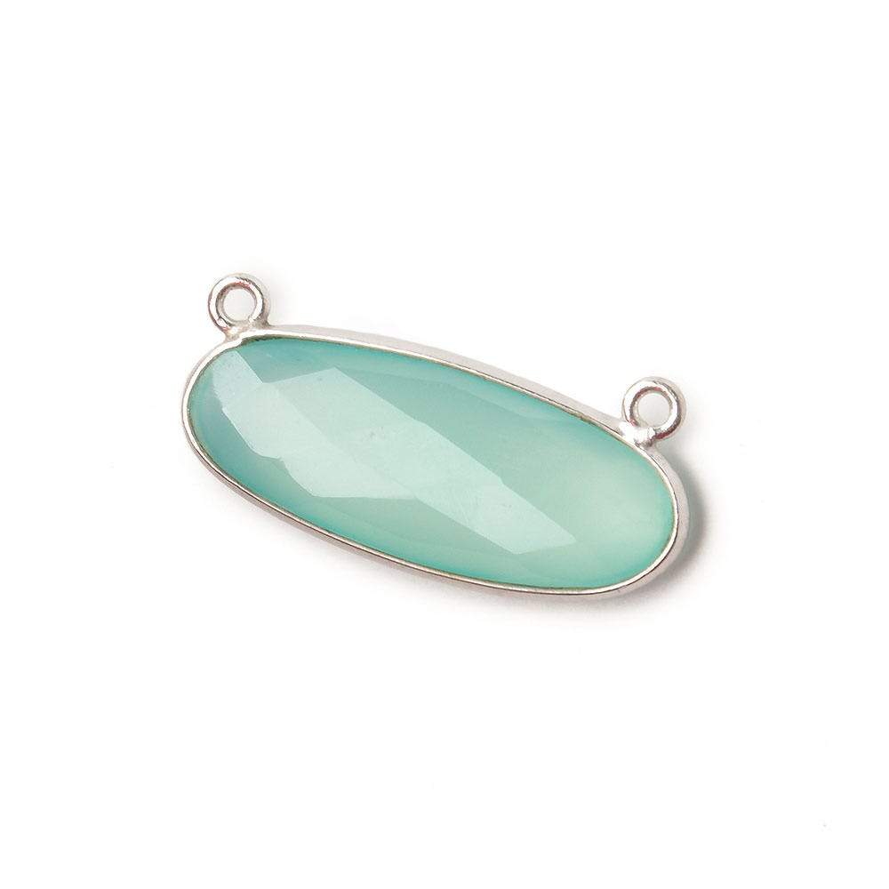 28x11.5mm Silver Bezel Sea Chalcedony Oval East West Connector 1 piece - Beadsofcambay.com