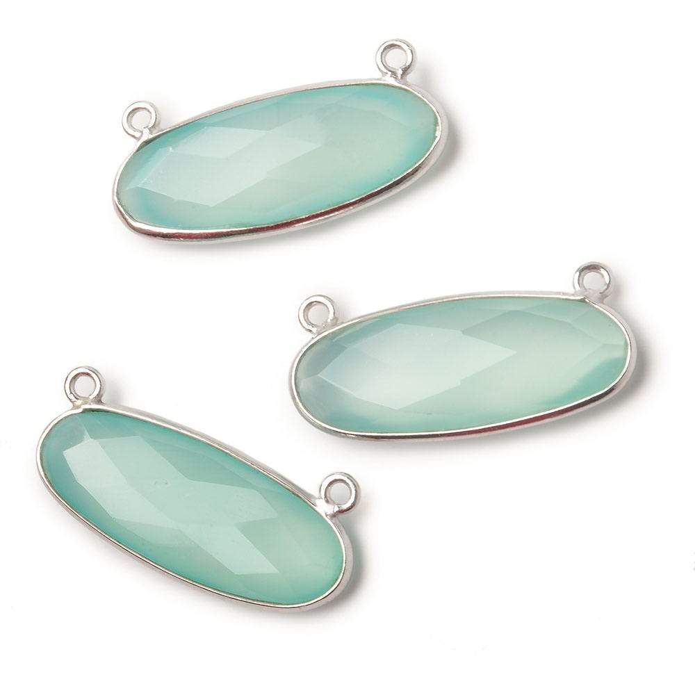 28x11.5mm Silver Bezel Sea Chalcedony Oval East West Connector 1 piece - Beadsofcambay.com