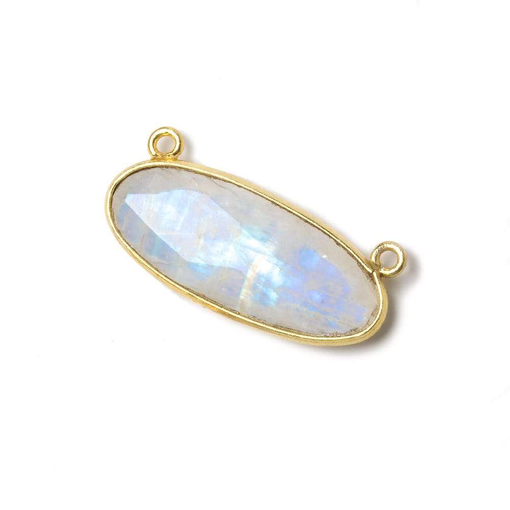 28x11.5mm Vermeil Bezel Rainbow Moonstone Oval East West Connector 1 piece - Beadsofcambay.com