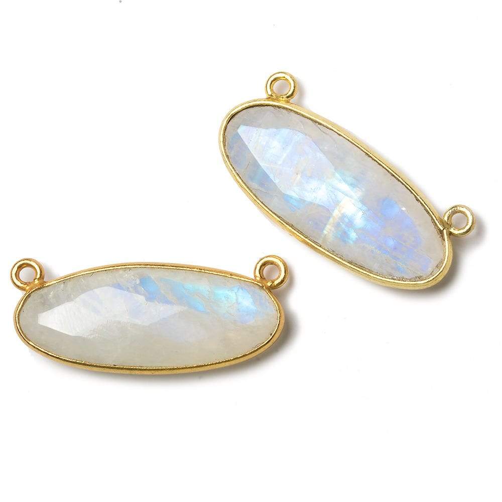 28x11.5mm Vermeil Bezel Rainbow Moonstone Oval East West Connector 1 piece - Beadsofcambay.com