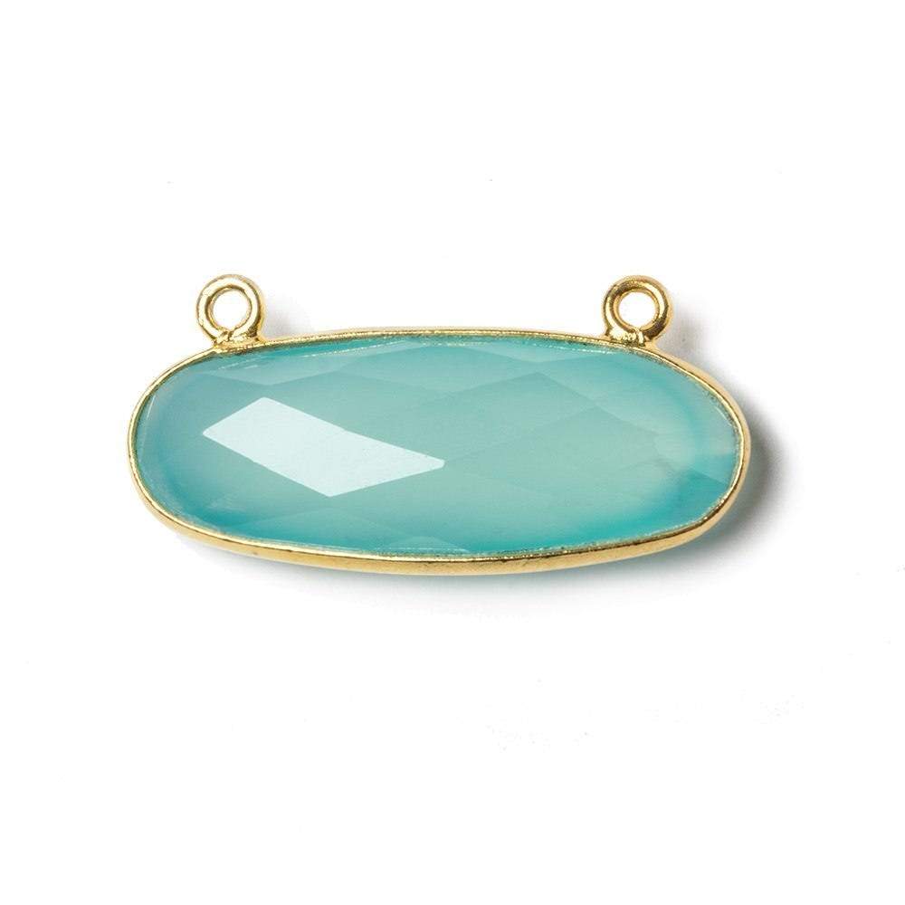 28x11.5mm Vermeil Bezel Rich Aqua Chalcedony oval East West Pendant 1 pc - Beadsofcambay.com