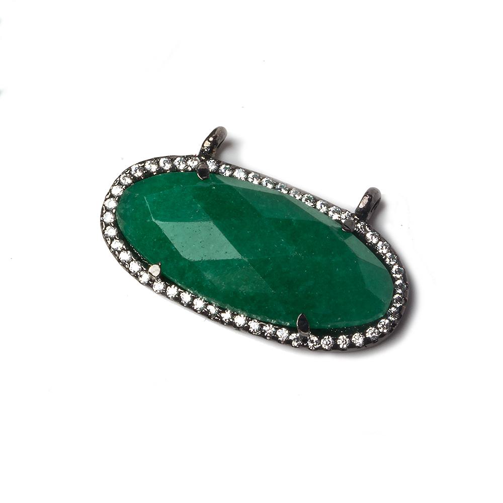 28x13mm Black Gold Bezeled White CZ and Green Onyx East West Oval Pendant 1 piece - Beadsofcambay.com