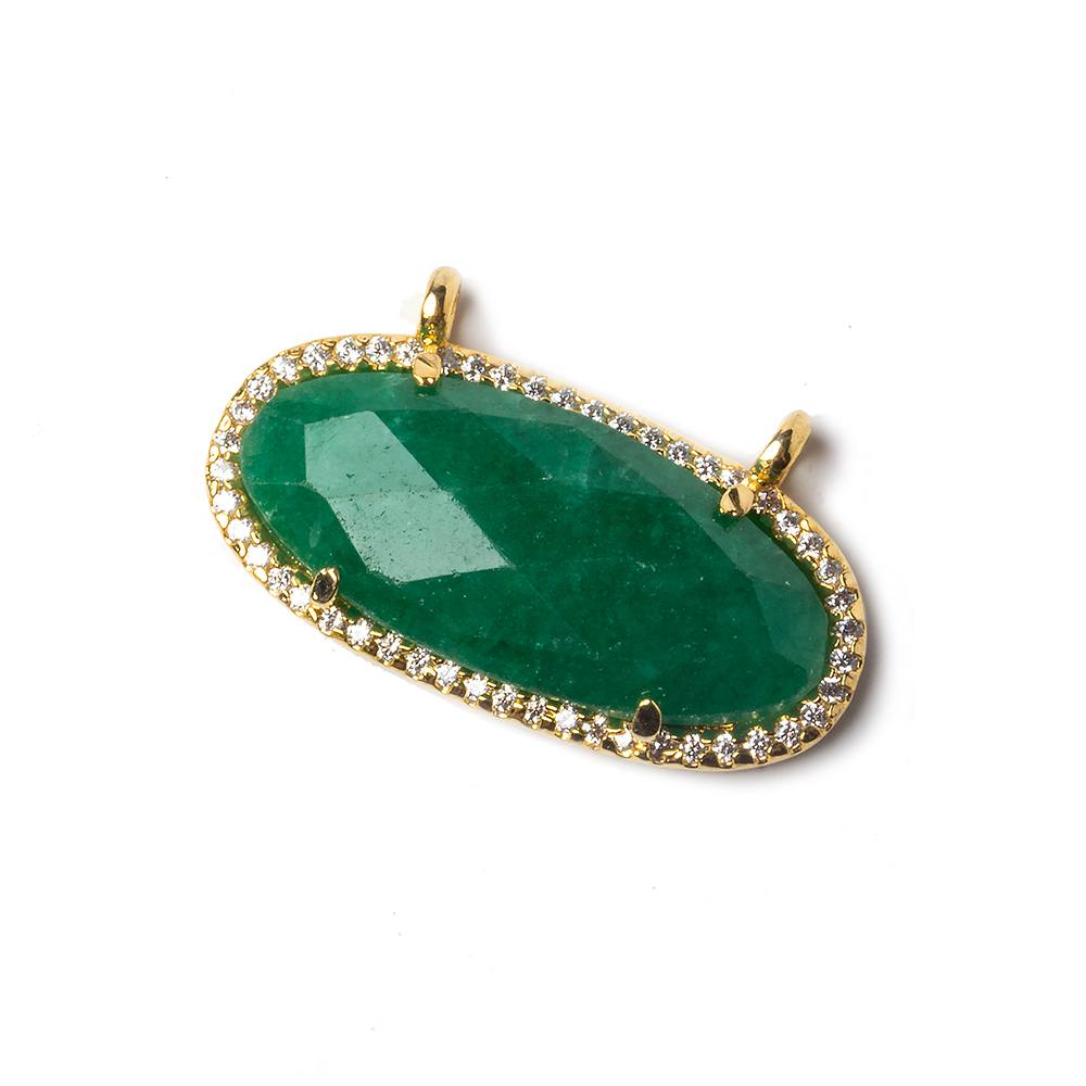 28x13mm Gold Bezeled White CZ and Green Onyx East West Oval Pendant 1 piece - Beadsofcambay.com